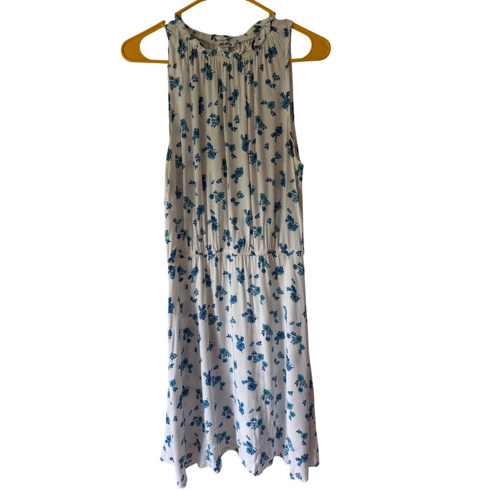 White Blue Floral Print Sleevless Summer Sundress Cottagecore Boho Size Large